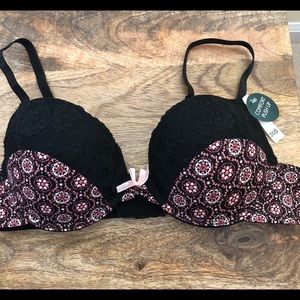 Laura Ashley black w/ pink  comfort push up bra